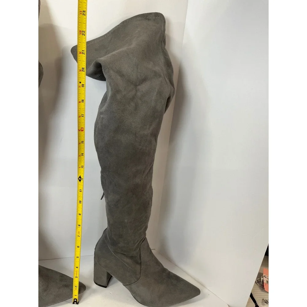 Gray Thigh High Pointed Toe Block Heel Over the Knee Boots Women's‎ Size 6